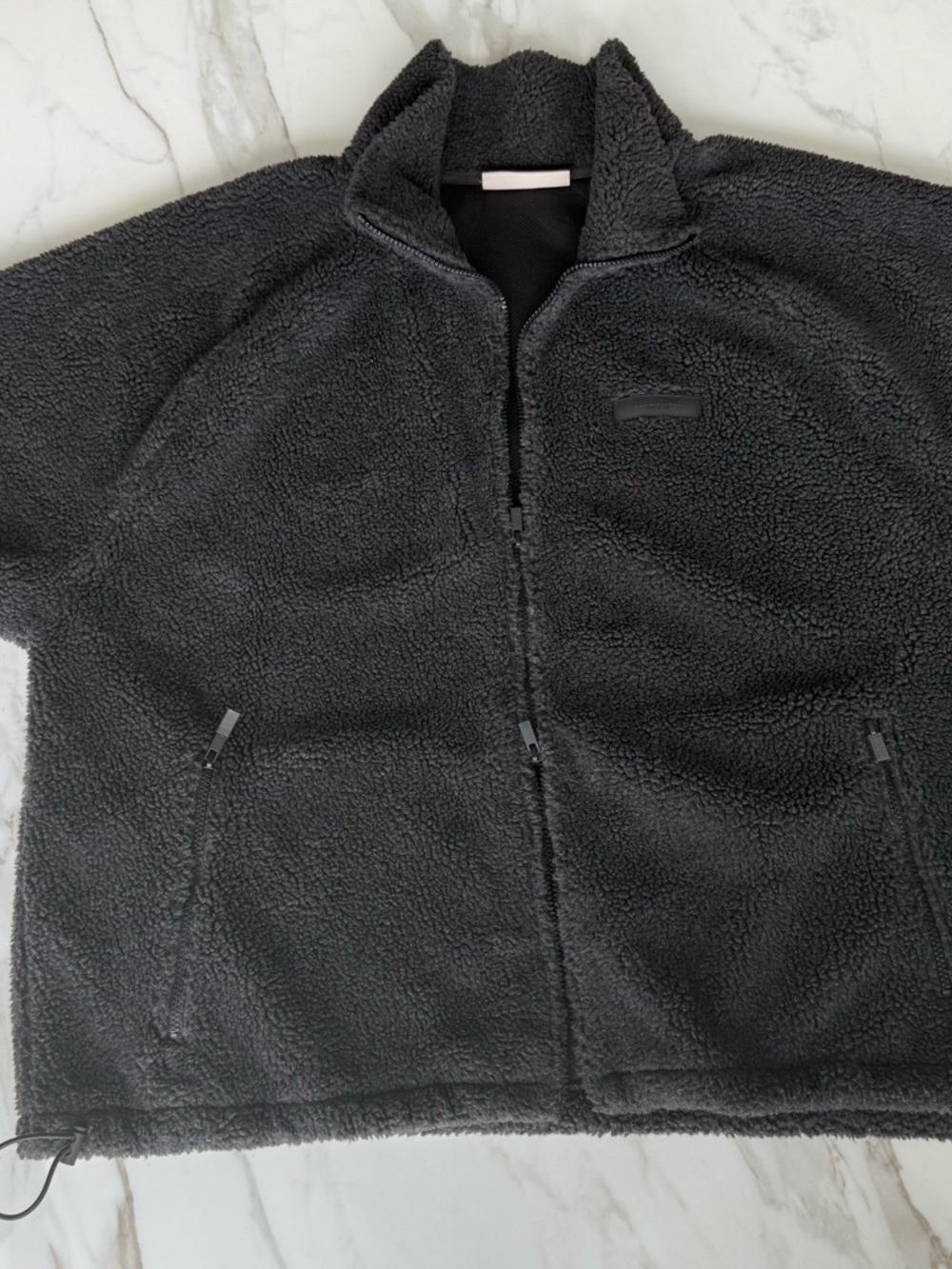 Fear of God Essentials Charcoal Black Sherpa Zip-Up Jacket XXL